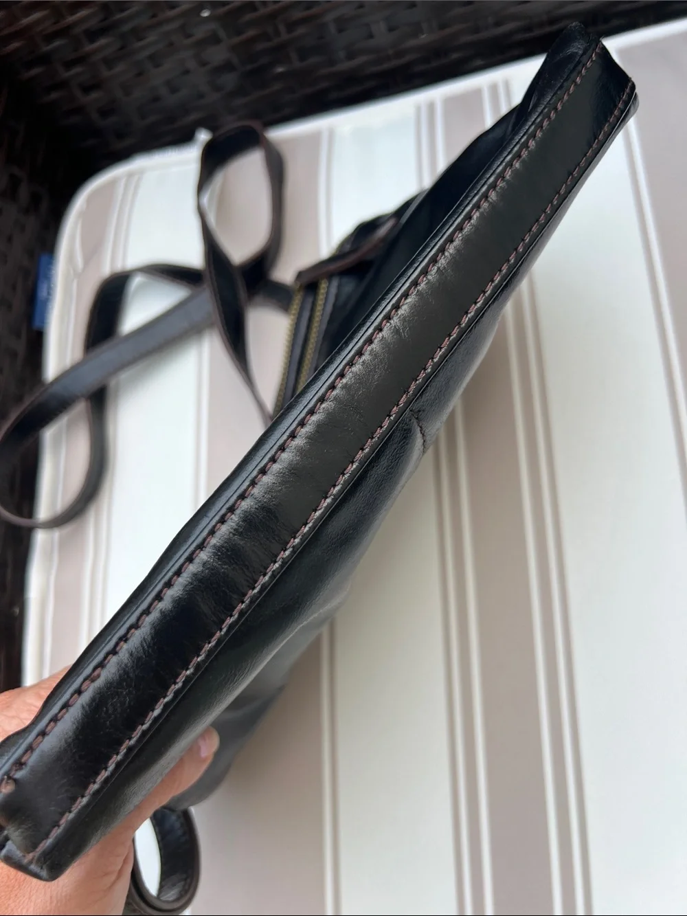 Marisol Black Leather Zip-Front Crossbody Bag